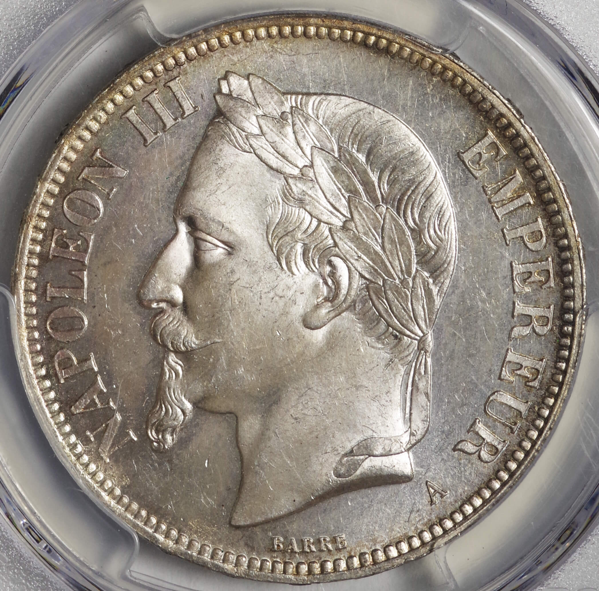 フランス-France.PCGS MS65 ナポレオン3世 月桂冠像 5フラン銀貨 