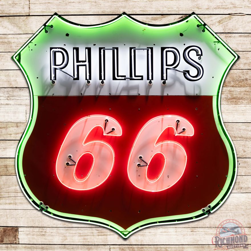 1959 Phillips 66 Gasoline 8' Single Sided Porcelain Neon Sign Large