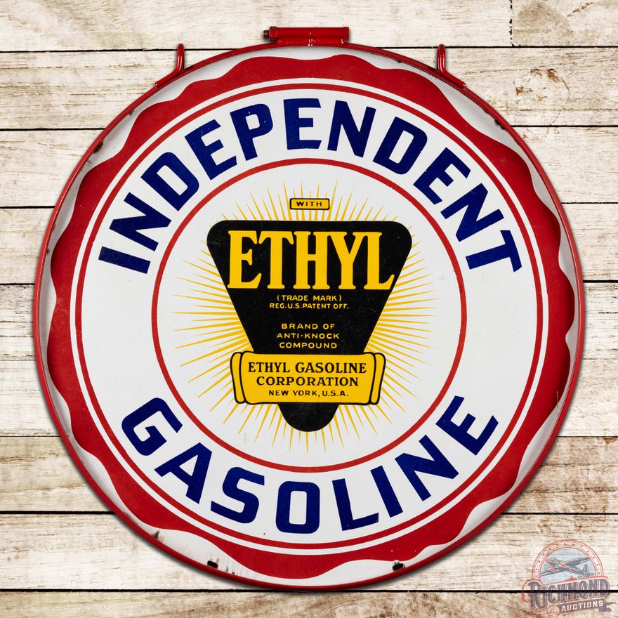 Independent Ethyl Gasoline 30" Double Sided Porcelain Sign w/ Ring