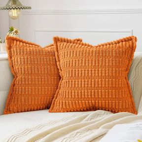 MIULEE FALL ORANGE CORDUROY DECORATIVE THROW PILLOW COVERS PACK OF 2 SOFT STRIPED PILLOWS PILLOWCASES WITH BROAD EDGE MODERN BOHO