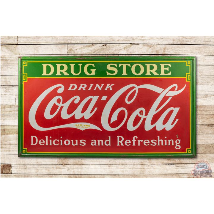 1935 8' Cameo Drink Coca Cola Drug Store Porcelain Sign