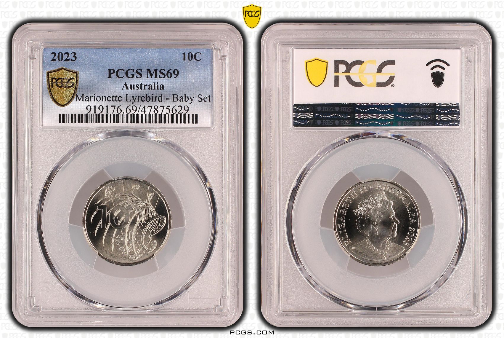 Marionette Lyrebird - Baby Set , Ten Cent, 2023, PCGS MS69