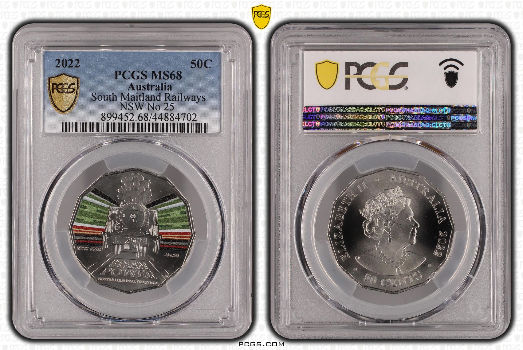 NSW S. Maitland Rail No.25 - Australian Rail Heritage, Fifty Cent, 2022, PCGS MS68