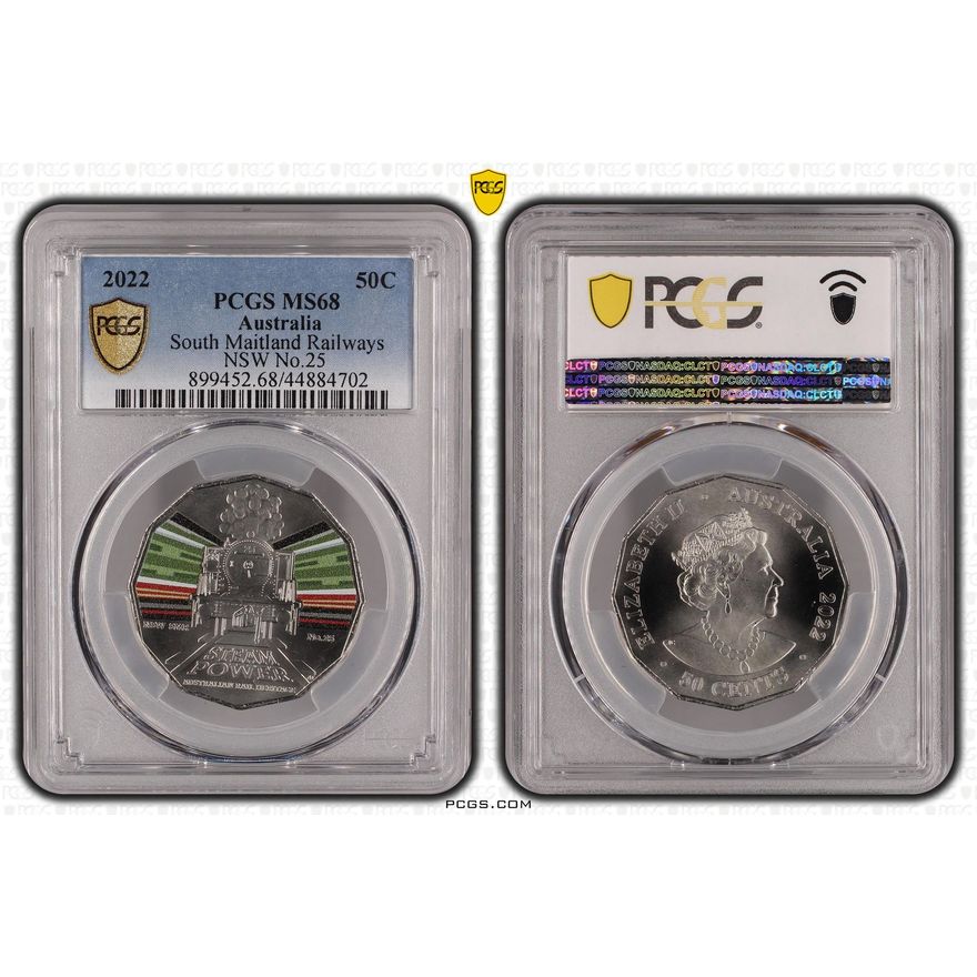 NSW S. Maitland Rail No.25 - Australian Rail Heritage, Fifty Cent, 2022, PCGS MS68