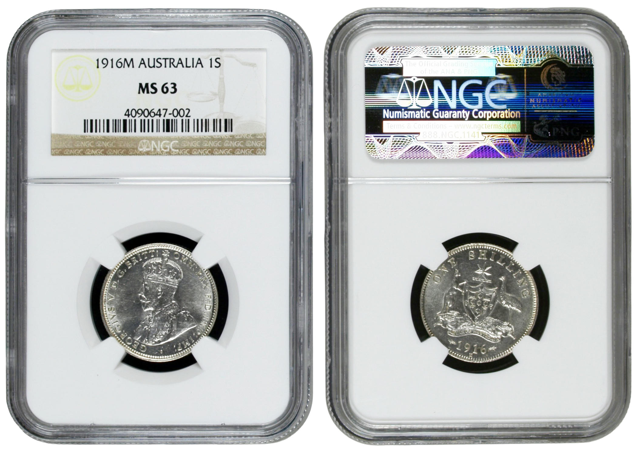 George V, Shilling, 1916-M, NGC MS63