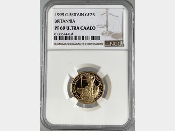 1999 ELIZABETH II PROOF GOLD BRITANNIA 25 POUND COIN PF69UCAM