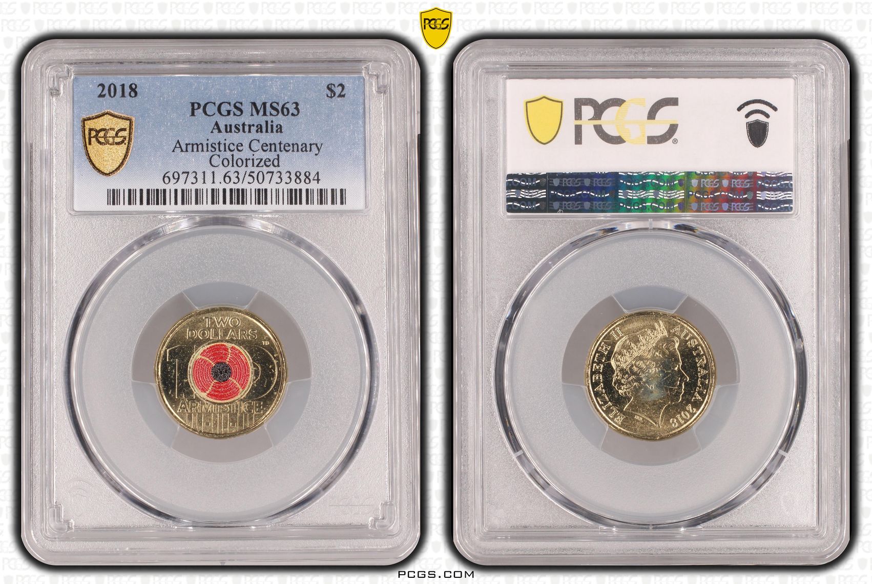 Armistice Centenary Colorized , Two Dollar, 2018, PCGS MS63