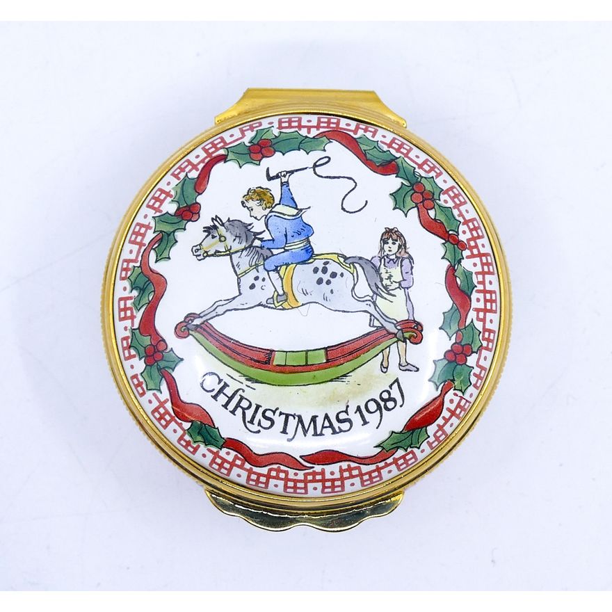 Halcyon Days Christmas 1987 Enameled Box 1'' x 2''