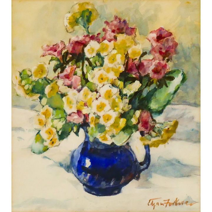 Edgar Forkner ''Floral Still Life'' Watercolor Gilt Framed 22''x19''