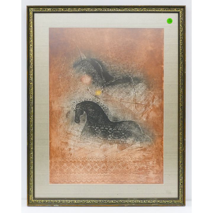 Hoi Lebedang ''Cheval Dans Paysage'' Color Etching Framed 27''x21''