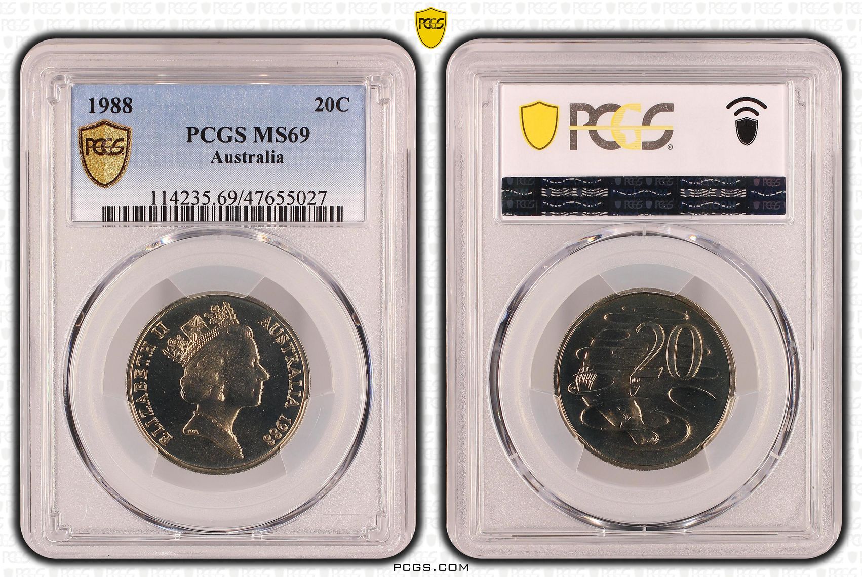 Elizabeth II, Pop 4/0, Twenty Cent, 1988, PCGS MS69