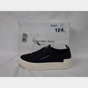 CALVIN KLEIN BOLD VULC FLATF LOW LACE MIX MTL - BLACK/CREAMY WHITE - UK 6.5
