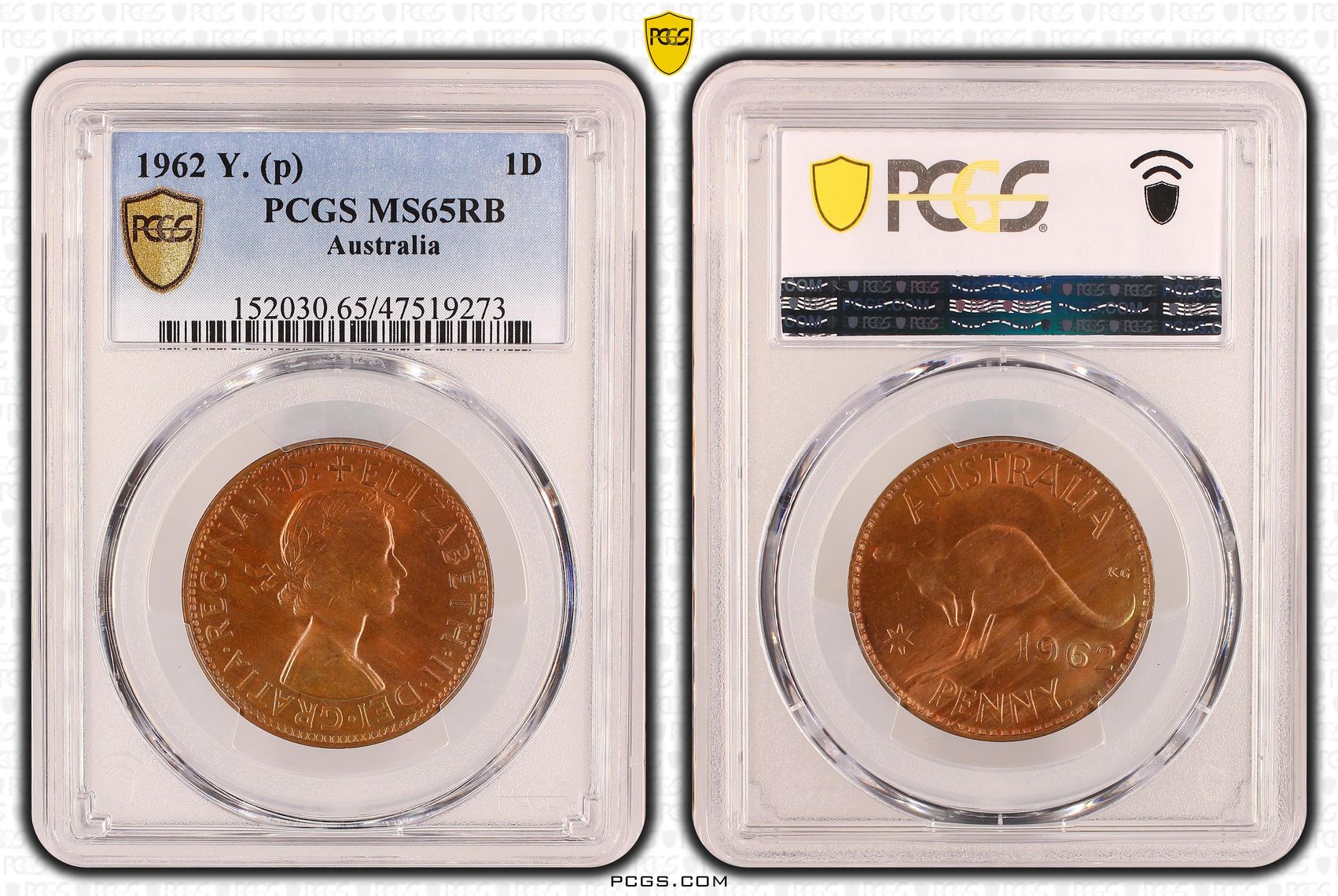 One Penny, 1962-Y., PCGS MS 65RB