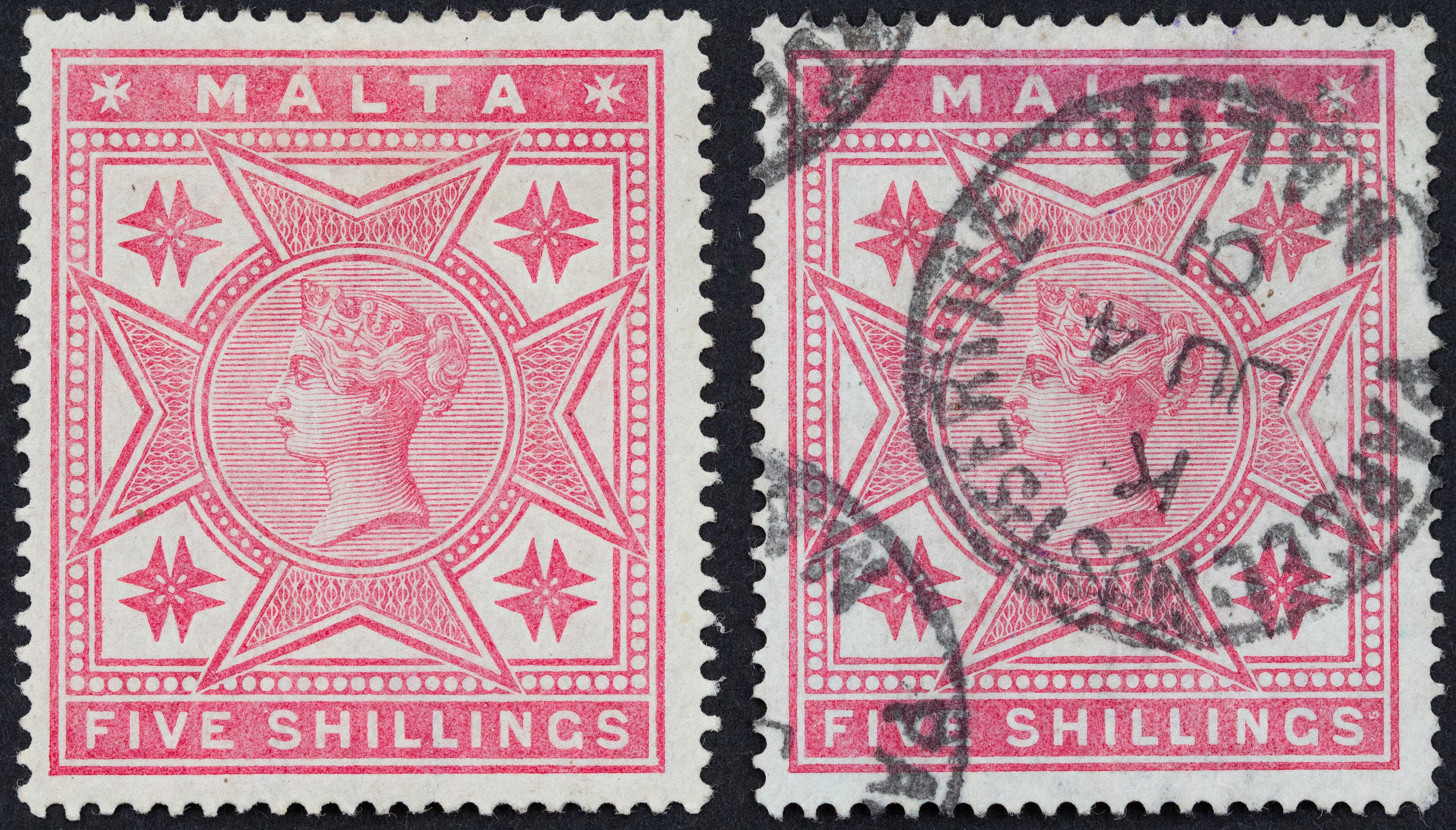 Malta, Five Shillings, Rose, 1886, Fine