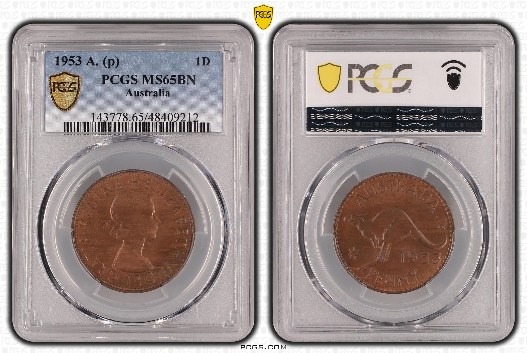 Elizabeth II, Penny, 1953, PCGS MS65BN