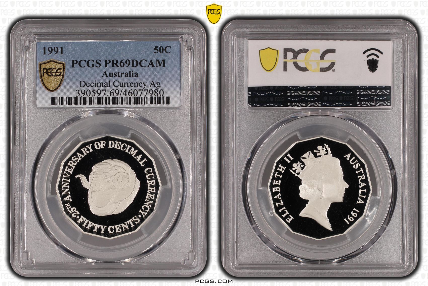 Decimal Currency Ag, Fifty Cent, 1991, PCGS PR69DCAM