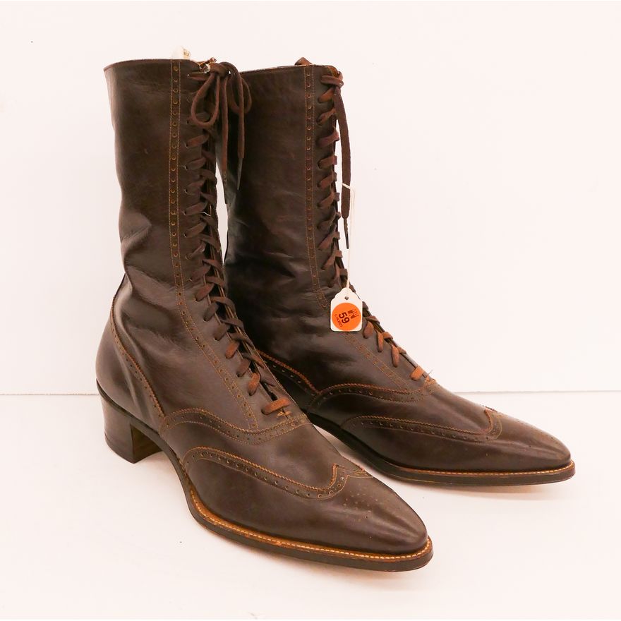 Pair Antique Victorian Era Women's Laced Hightop Boots- Made by Lindner of Carlisle, PA- 10''