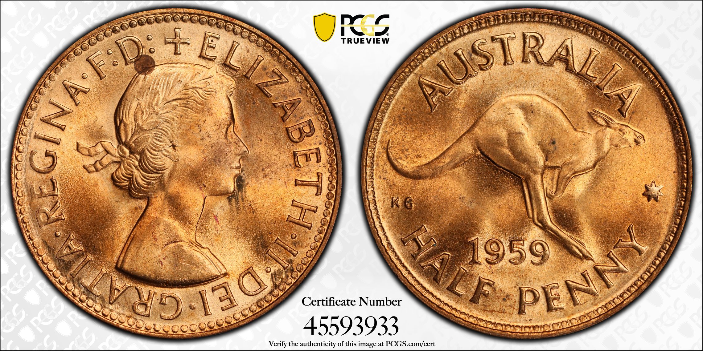 Halfpenny, 1959(m), PCGS MS 64RD