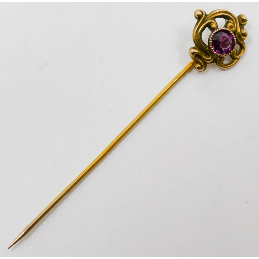 Art Nouveau 10k Pink Stone Stick Pin - 1.3 Grams