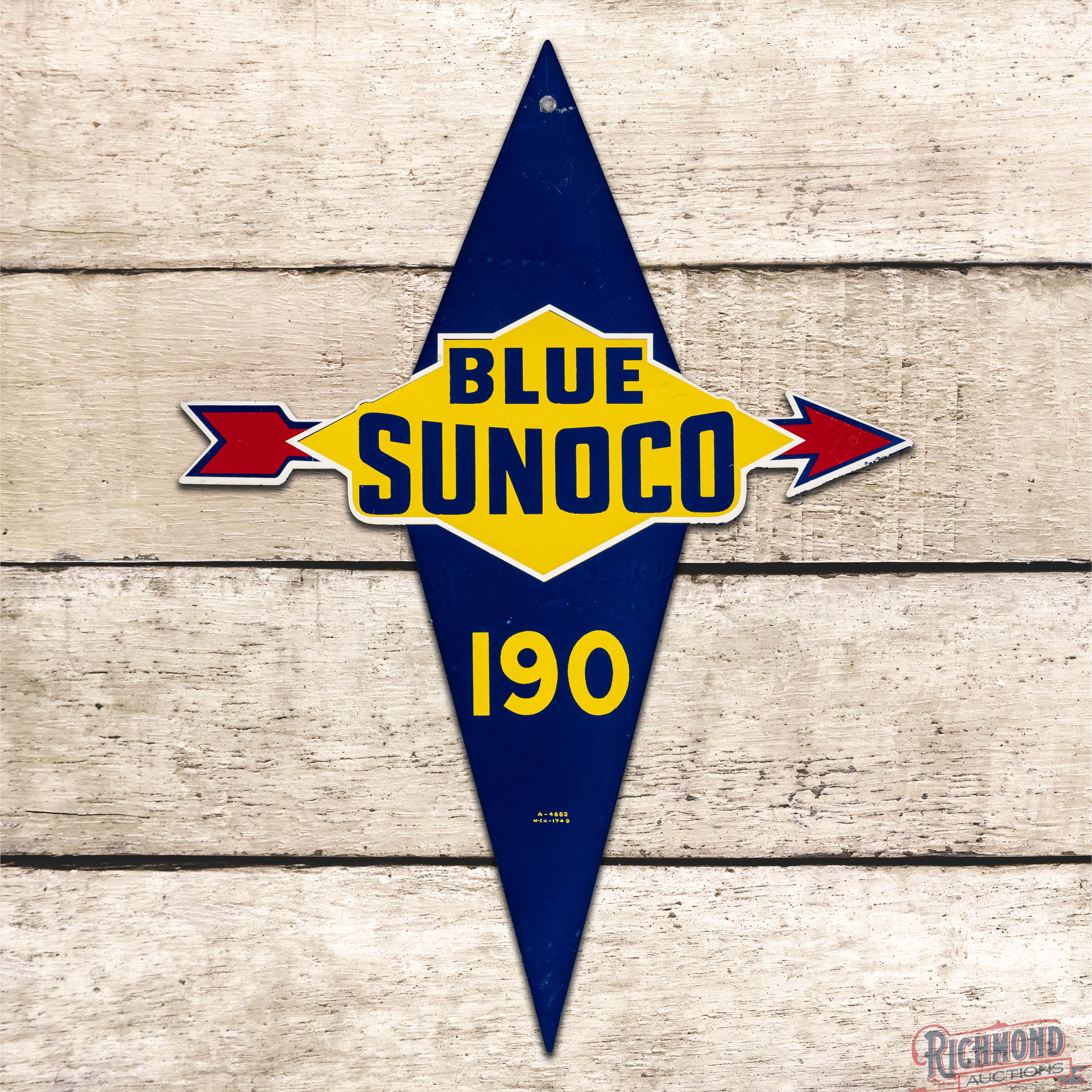 Blue Sunoco 190 Single Sided Tin Die Cut Gas Pump Plate Sign | Richmond ...