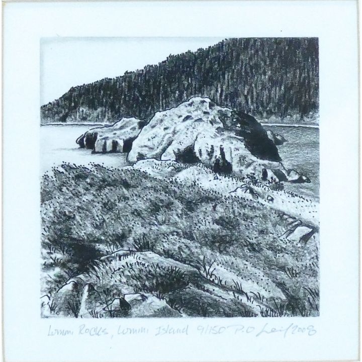 P. Leif ''Lummi Rocks, Lummi Island'' 2008 S/N Lithograph Framed 10''x10''