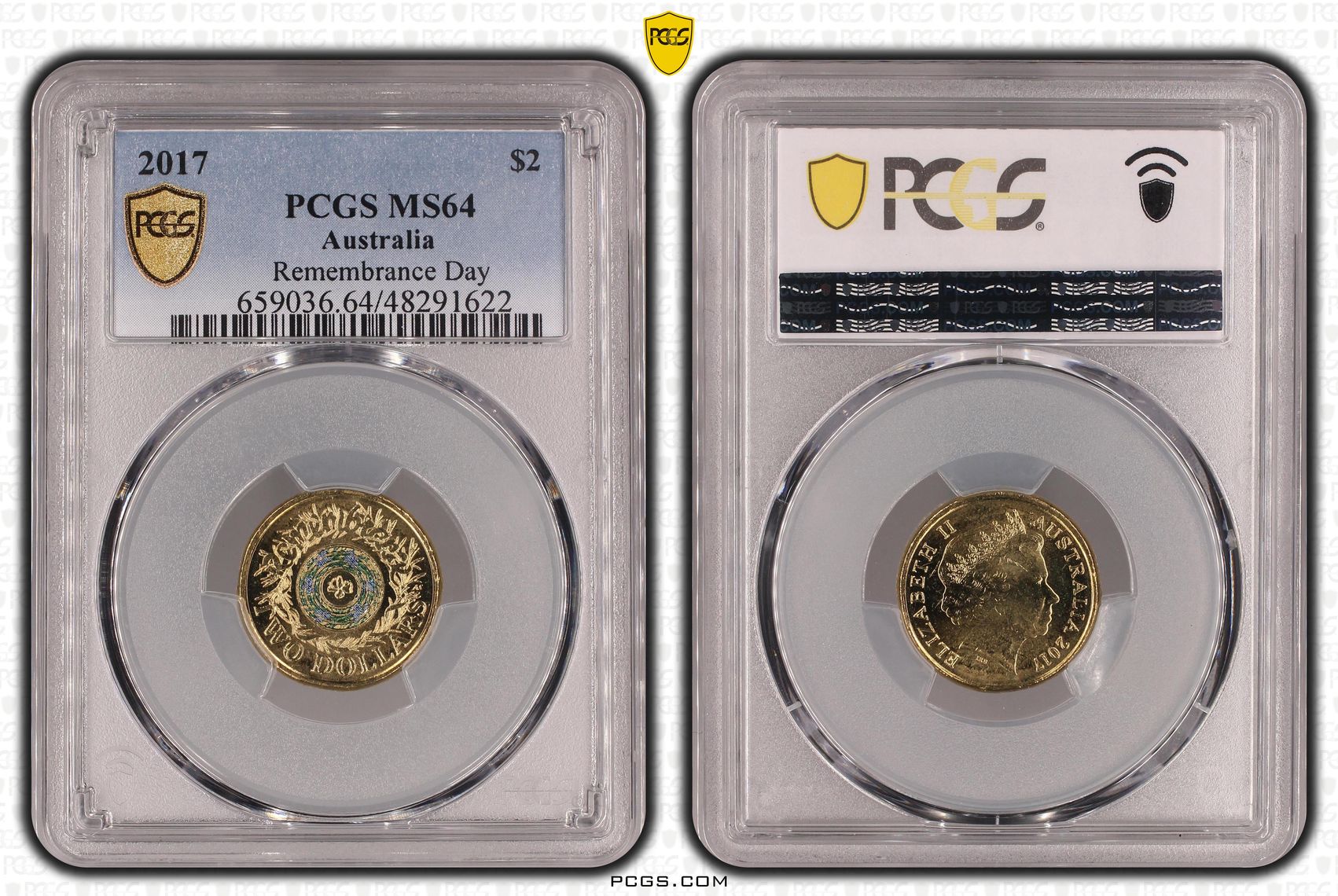 Remembrance Day Colourised, Two Dollar, 2017, PCGS MS64