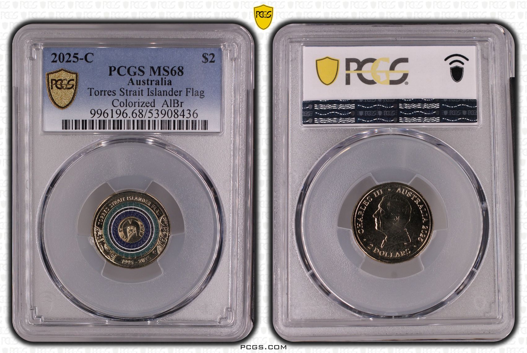 Torres Strait Islander Flag Colourised AlBr, Two Dollar, 2025-C, PCGS MS68