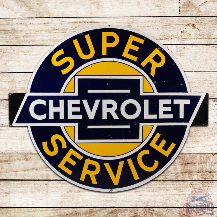 Rare Chevrolet Super Service Die Cut 60" Double Sided Porcelain Logo Sign