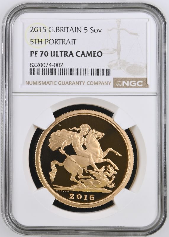 2015 Gold 5 Pounds (5 Sovereigns) Fifth Portrait Proof NGC PF 70