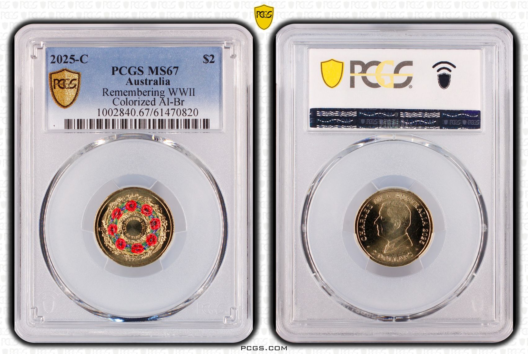 Remembering WWII Colourised AlBr, Two Dollar, 2025-C, PCGS MS67