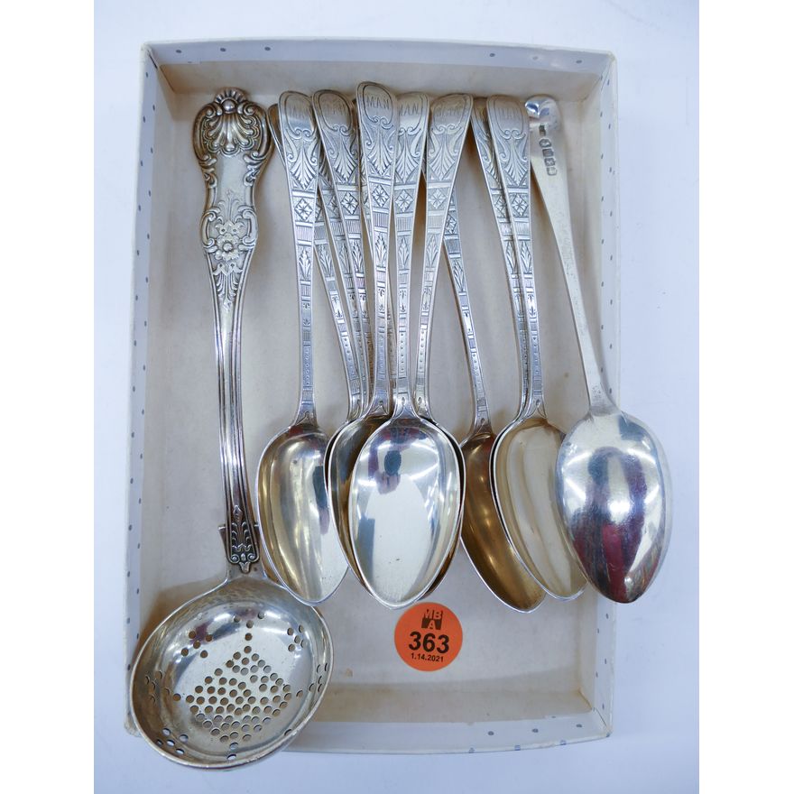 Box Antique Glasgow Sterling Spoons & Ladle- 256g