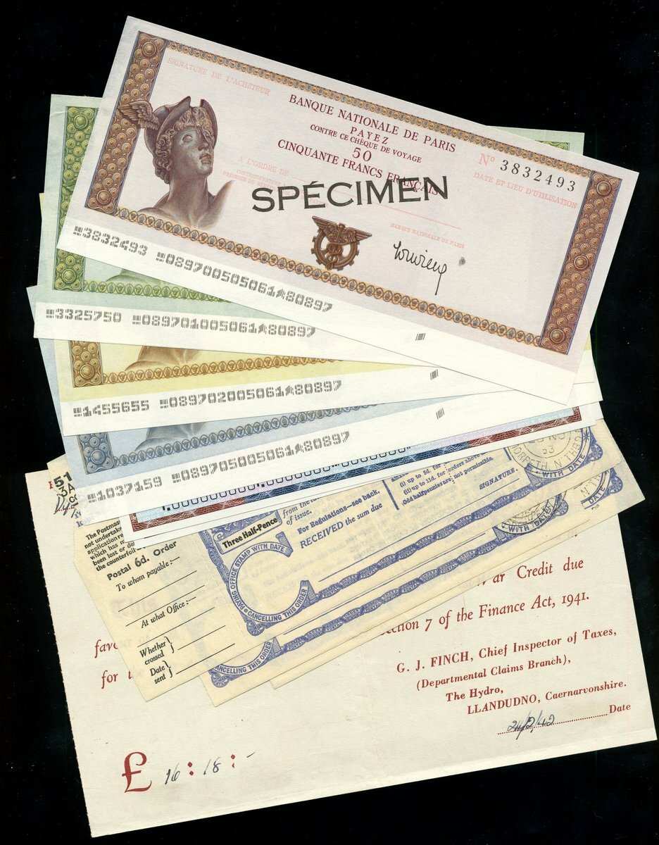 A group of cheques and postal orders, | Spink