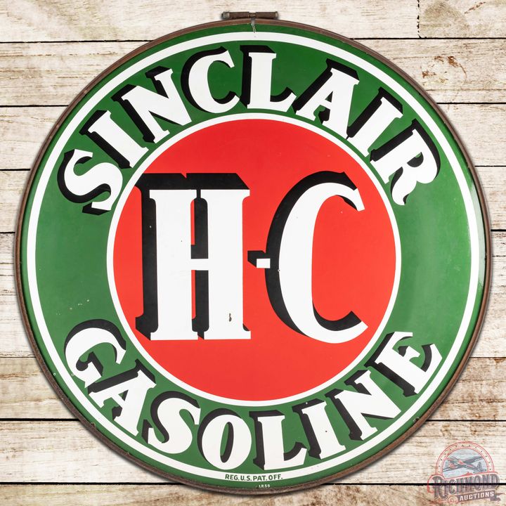 1958 Sinclair HC Gasoline 6' DS Porcelain ID Sign w/ Ring