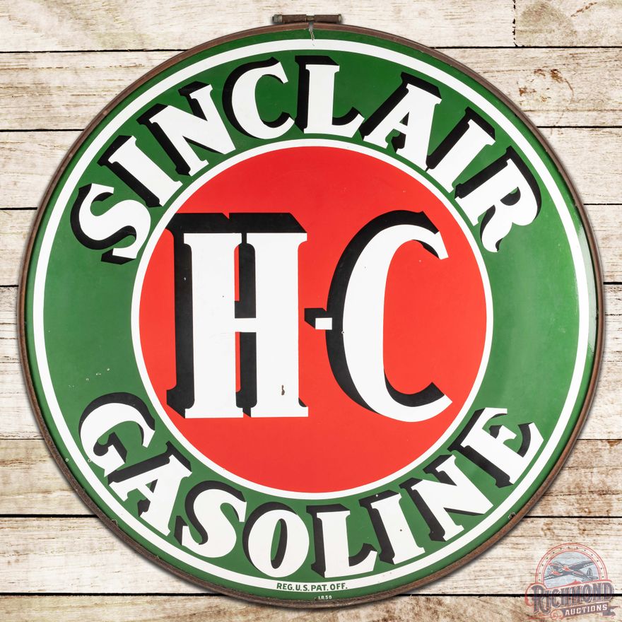 1958 Sinclair HC Gasoline 6' DS Porcelain ID Sign w/ Ring