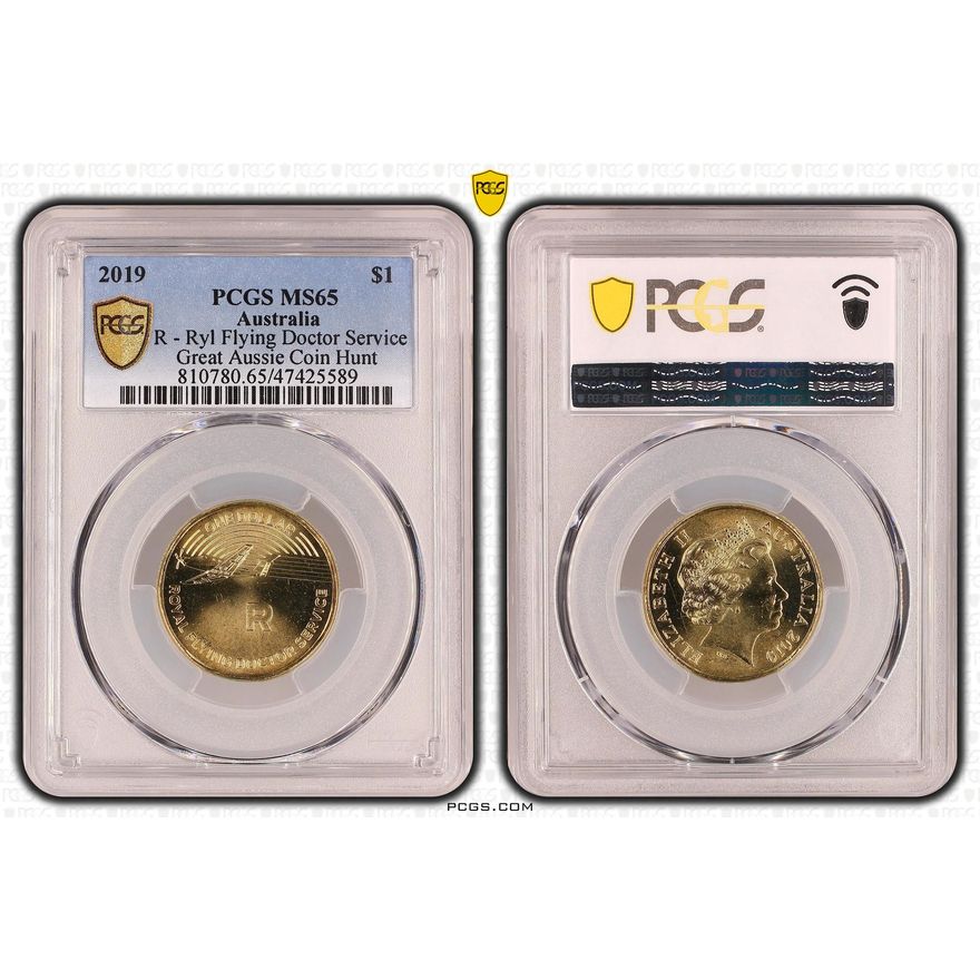 R - Ryl Flying Doctor Service - Great Aussie Coin Hunt, One Dollar, 2019, PCGS MS 65