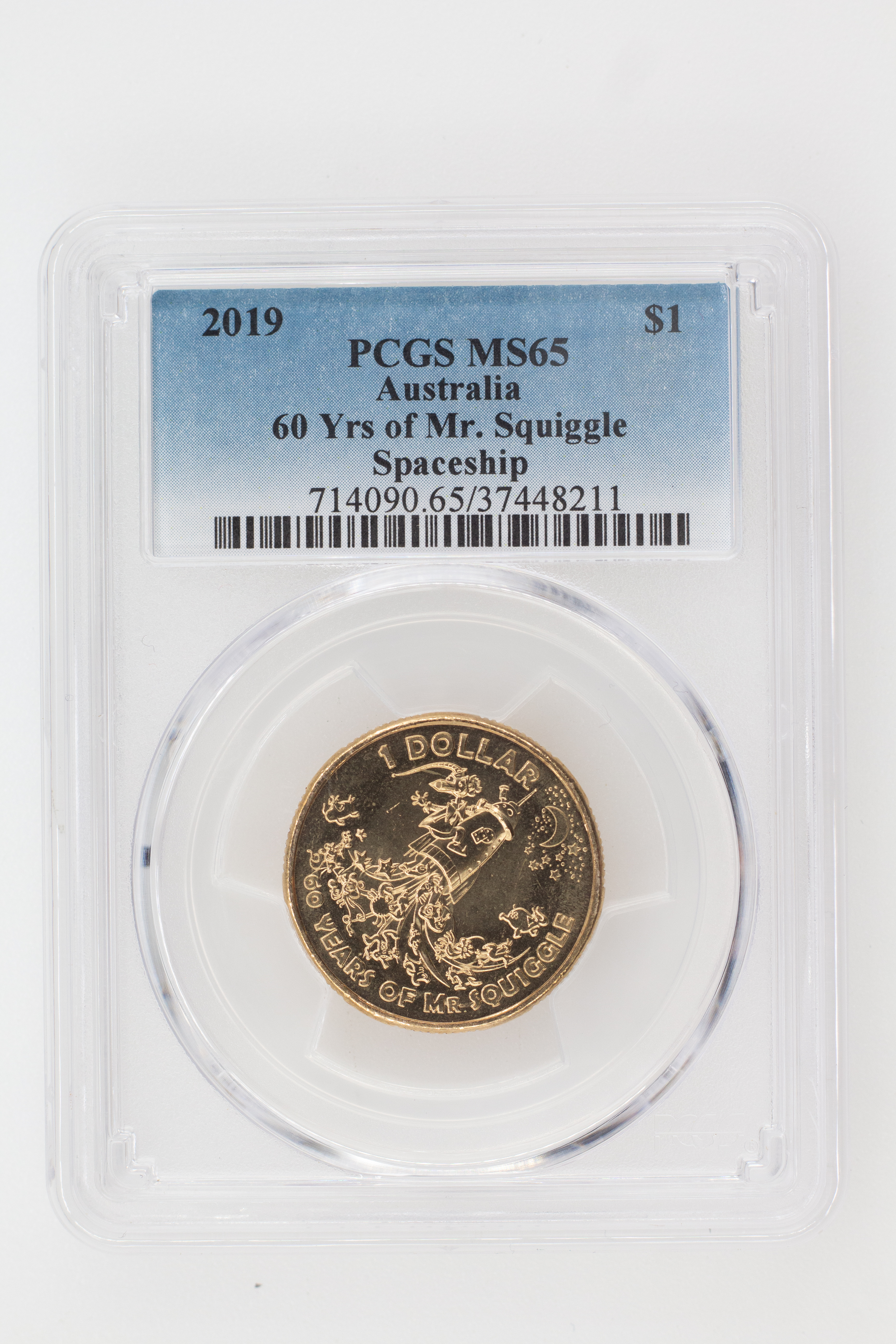 2019 Australia One Dollar, $1 60 Yrs of Mr. Squiggle - Spaceship PCGS - MS65 -211