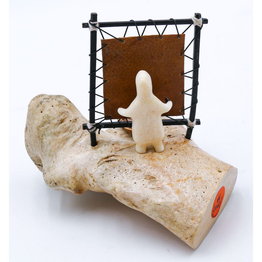 Jotham Seppilu Inuit Eskimo Hide Drying Whale Bone Model 5.5''