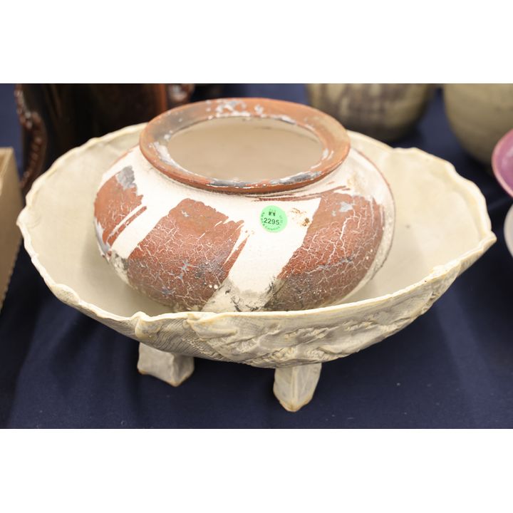 2pc Ed Brannan Sculptural Center Bowl and Pot 9'' to 14''