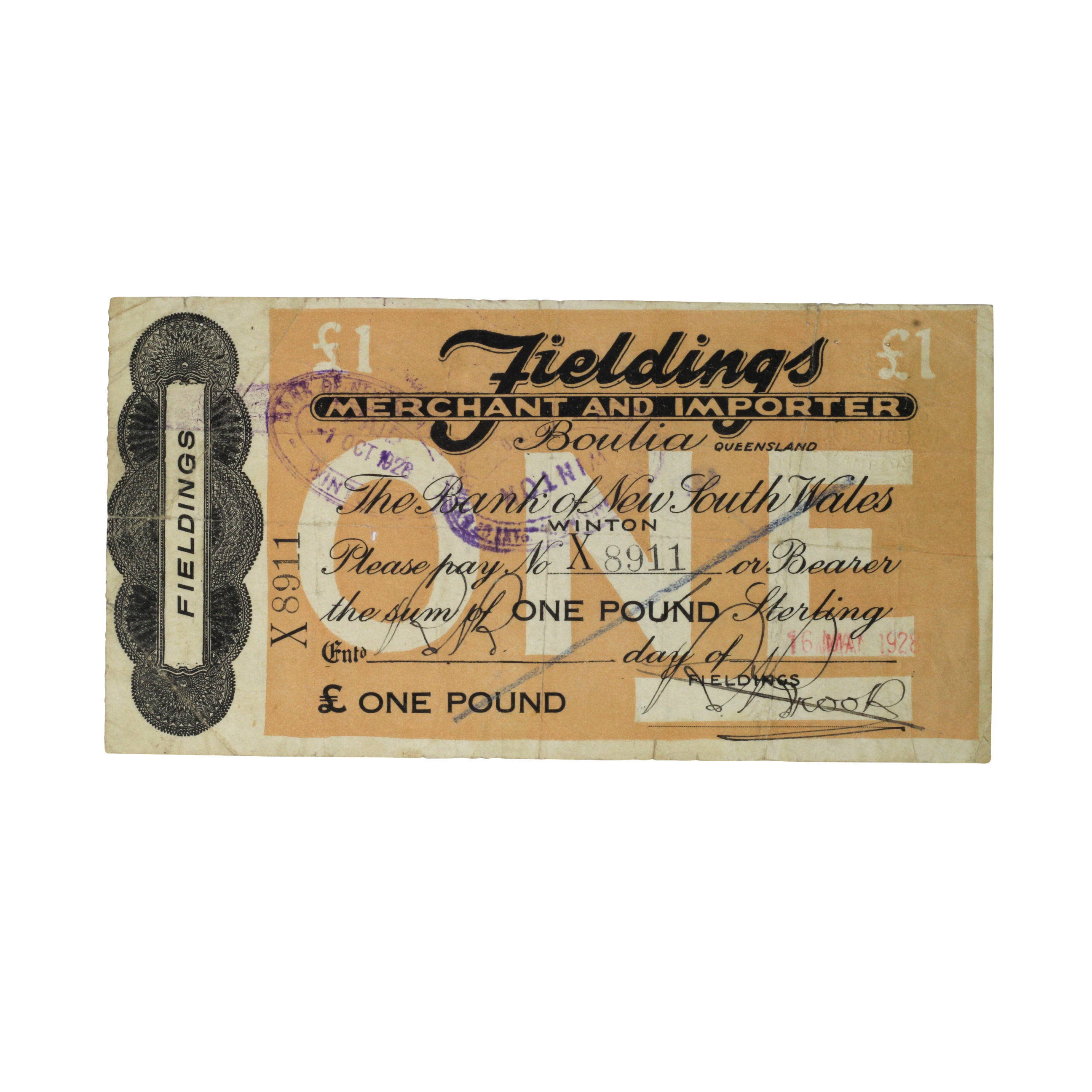 1841. · Fieldings Merchant & Importer,  One Pound, Fine