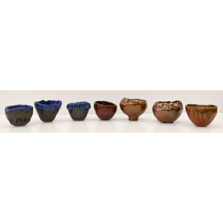Box 7pc Ken Shores Glazed Hand Built Cups