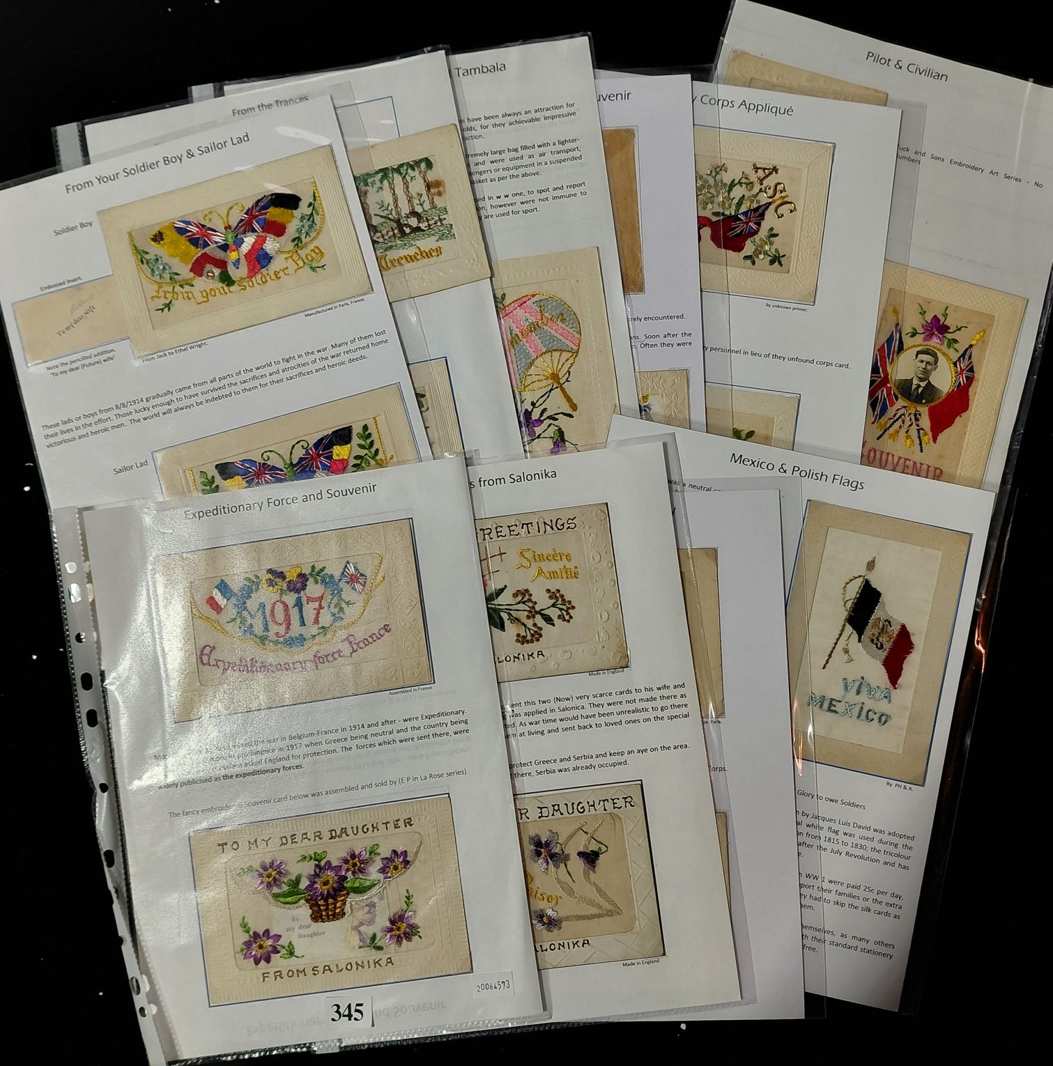 345 · SILK POSTCARDS - WWI MILITARY/GREETINGS