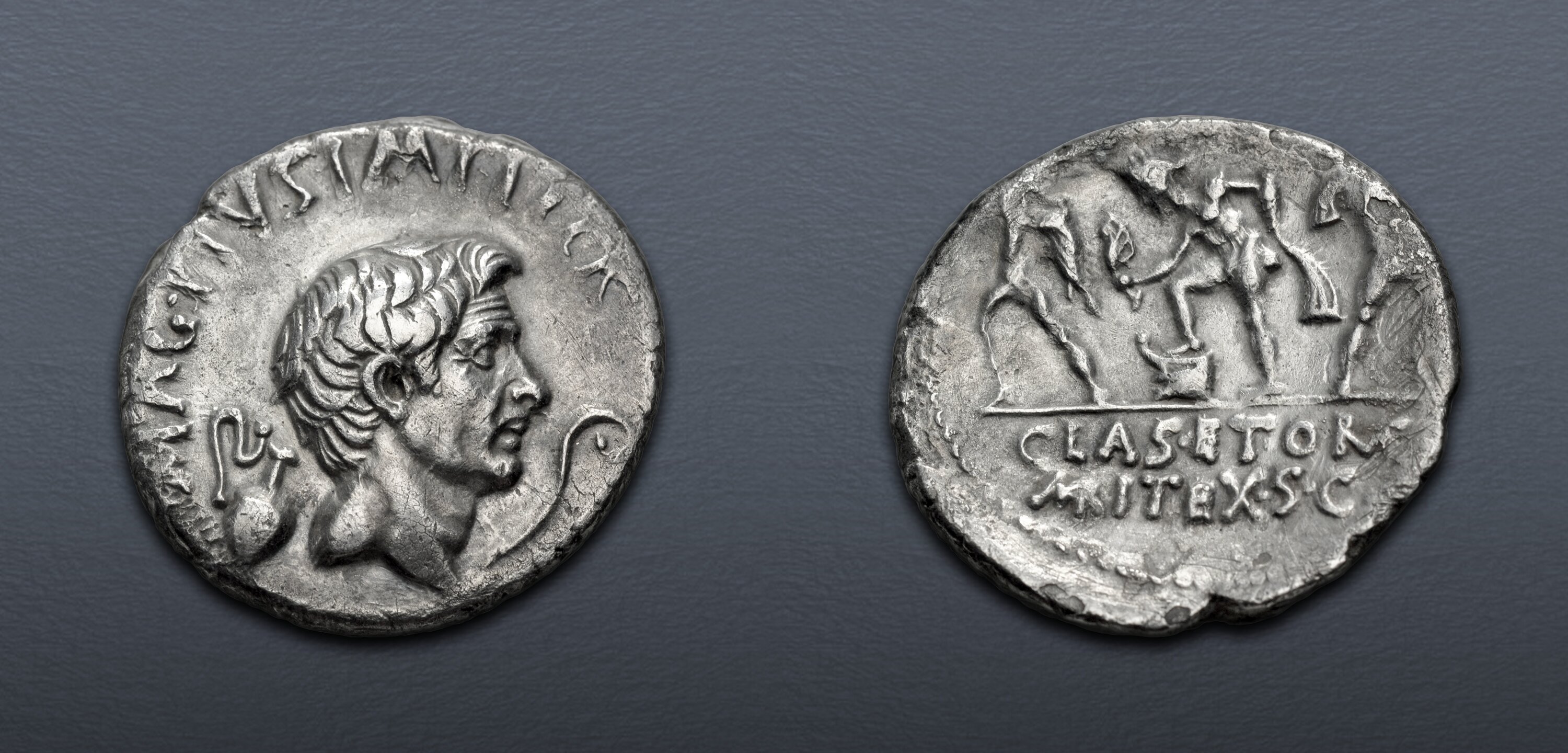 The Pompeians. Sextus Pompey. 37/6 BC. AR Denarius (18mm, 3.51 g, 9h ...