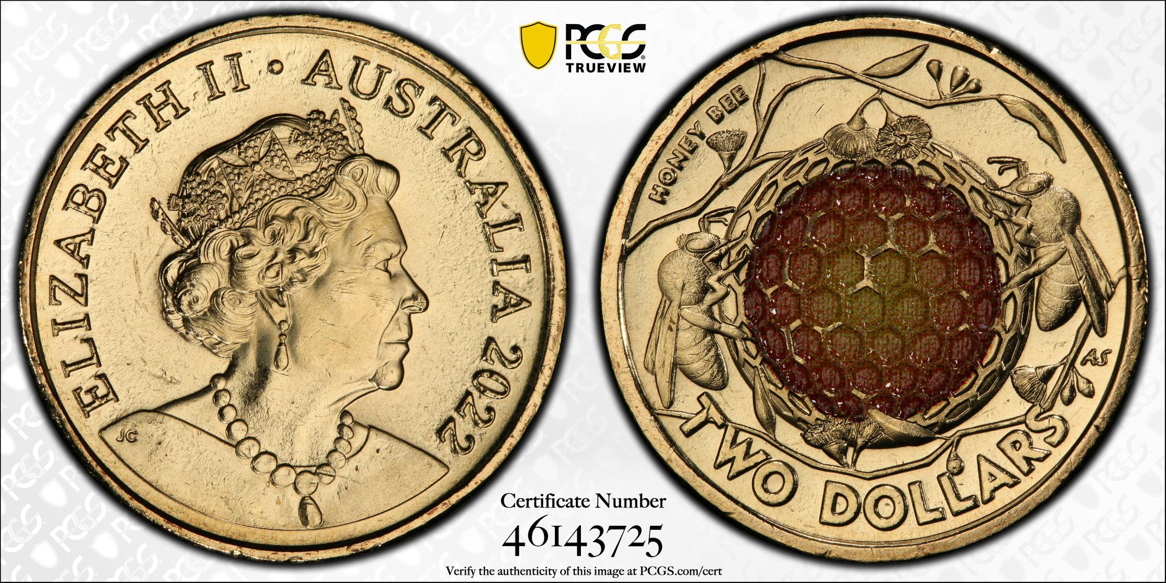 Honey Bee Colorized, Two Dollar, 2022, PCGS MS65