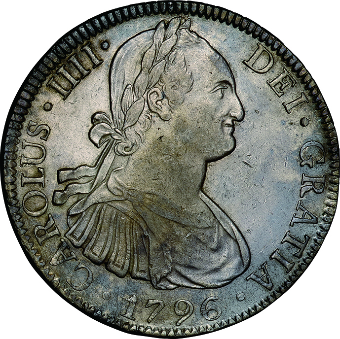 メキシコ(Mexico)/ カルロス4世像 8レアル銀貨 1796年(Mo FM) KM 