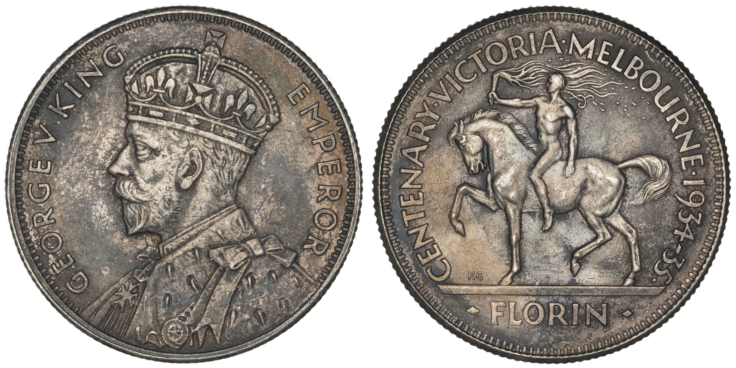 George V, Melbourne Centenary, Florin, 1934-35, aEF