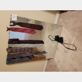 Large heavy beveled glass mirror with bonus items