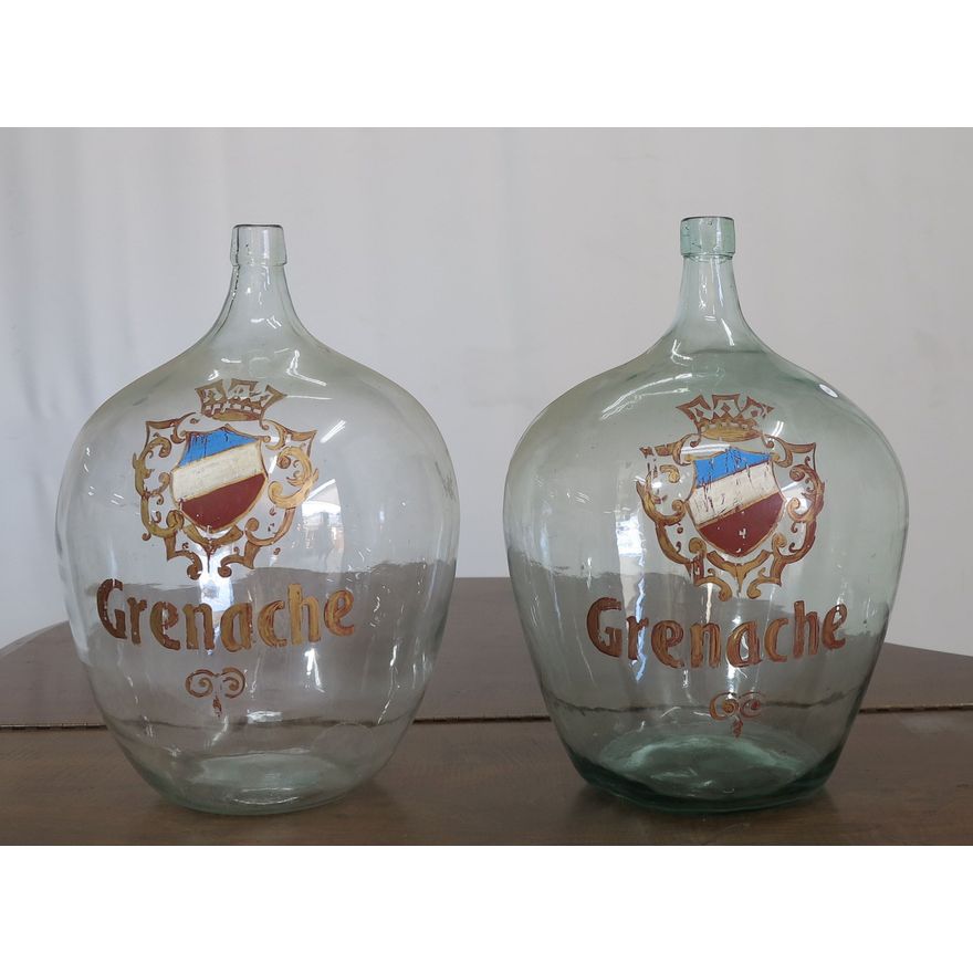 PAIR OF PAINTED CLEAR GLASS DEMIJOHNS