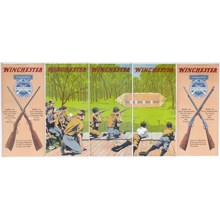 1920's Winchester 5 Panel Advertising Double Sided Sign- Jr Rifle Corps/Paint