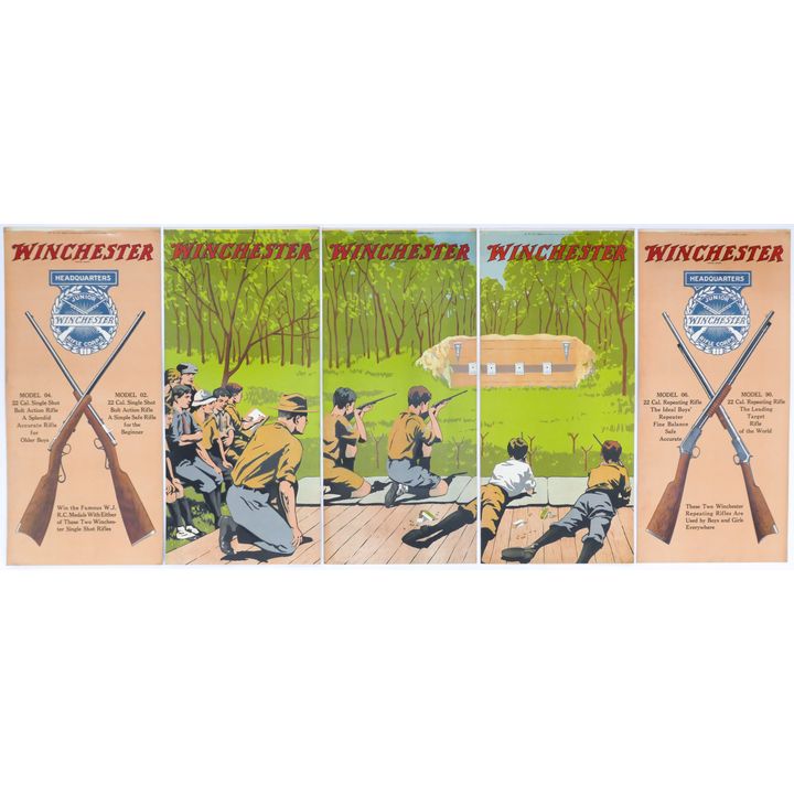 1920's Winchester 5 Panel Advertising Double Sided Sign- Jr Rifle Corps/Paint