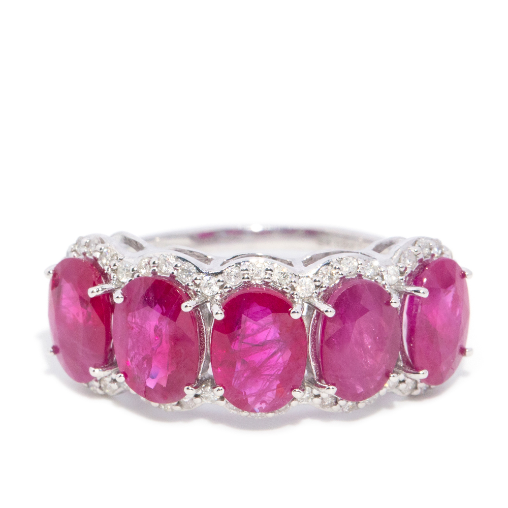 118 · 4.02 Carat Ruby & Diamond Halo Band in 14ct Gold